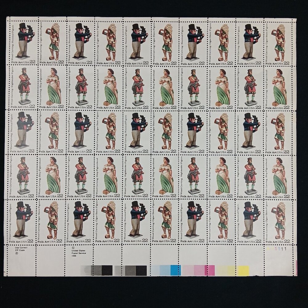 US Stamp 1986 Scott 2243a American Folk Art (50) 22 cent FULL Sheet Vintage MNH